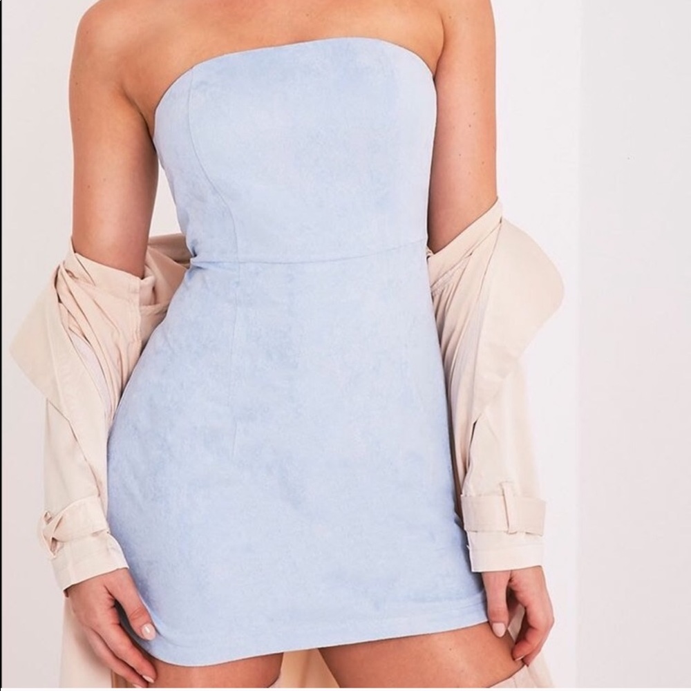 NEW WITH TAGS Faux suede light blue mini dress!